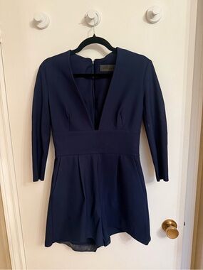 Navy V-Neck Long Sleeve Romper